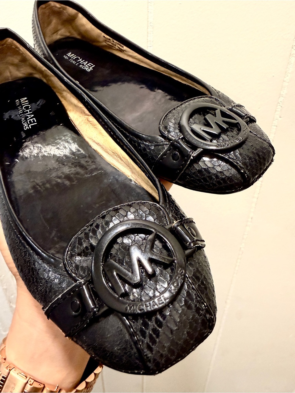 Michael Kors Black Snake-Embossed Driving Loafers